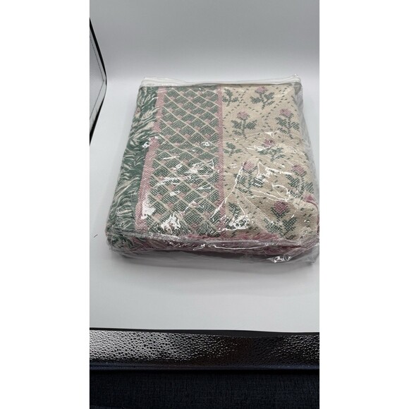 Vtg Cannon Cotton Throw Blanket Cottage Roses NOS Woven Beige Grandma USA - Picture 11 of 14